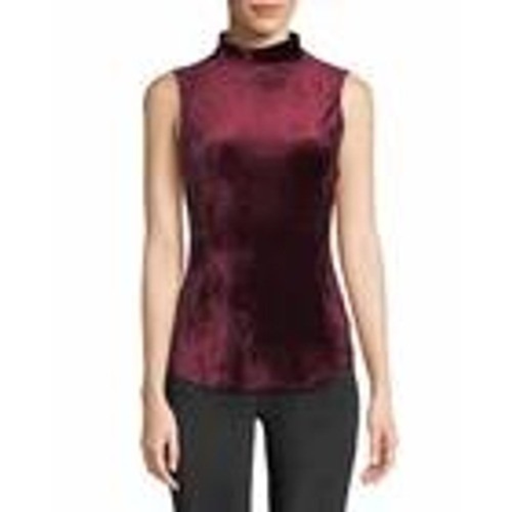 Theory NEW Womens Burgundy Velvet Mock Neck Texture Sleeveless Top XL Glam